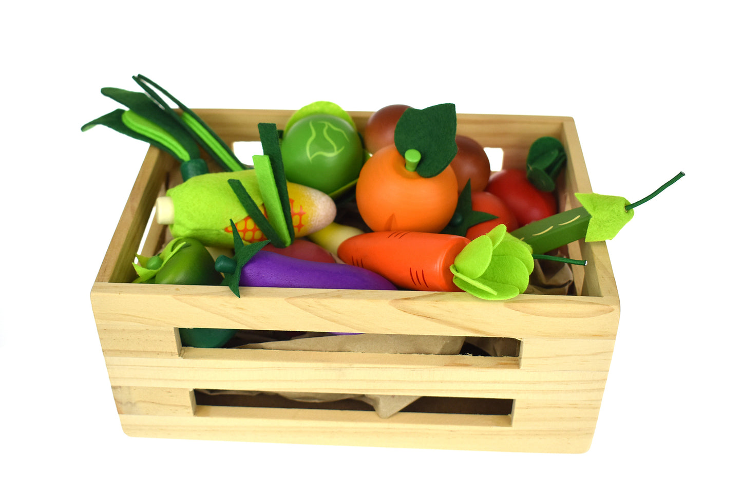 WOODEN VEGETABLES 15 PCS SET WITH WOODEN CRATE