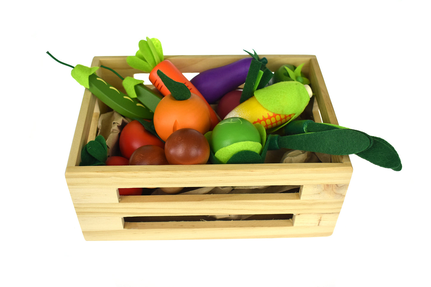 WOODEN VEGETABLES 15 PCS SET WITH WOODEN CRATE