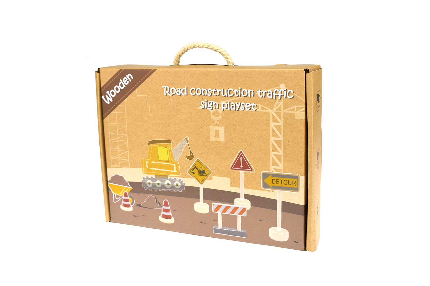WOODEN CONSTRUCTION ROAD SIGN PLAYSET