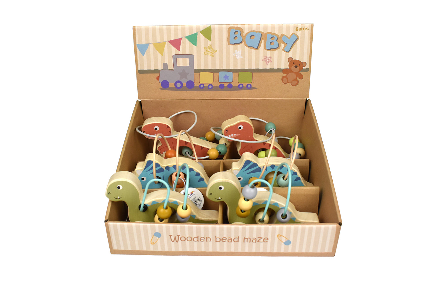 WOODEN DINOSAUR BEAD MAZE ON WHEEL RED