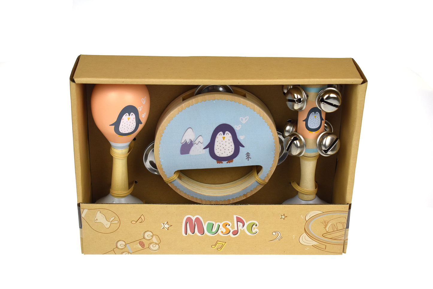 CALM & BREEZY PENGUIN WOODEN 3PCS MUSIC SET
