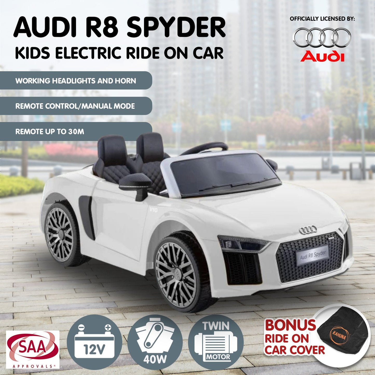 R8 Spyder Audi Electric Ride On Car - White