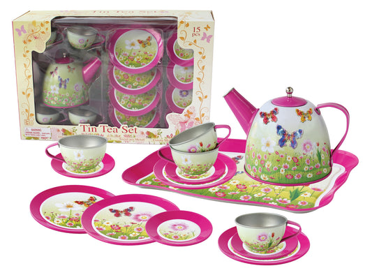 PINK BUTTERFLY TIN TEA SET 15PCS