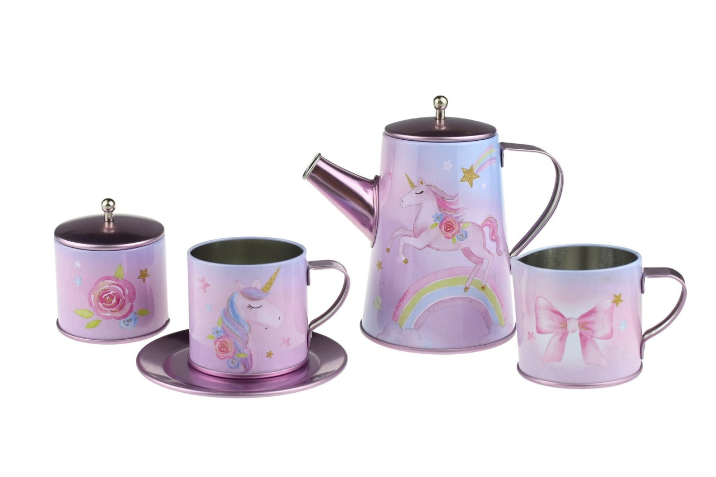 RAINBOW UNICORN TIN TEA MUG SET IN SUITCASE 18PCS