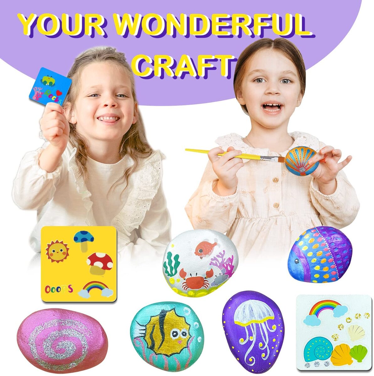 ROCK PAINTING WITH METALLIC PAINTS & GLITTER GLUES CRAFT KIT