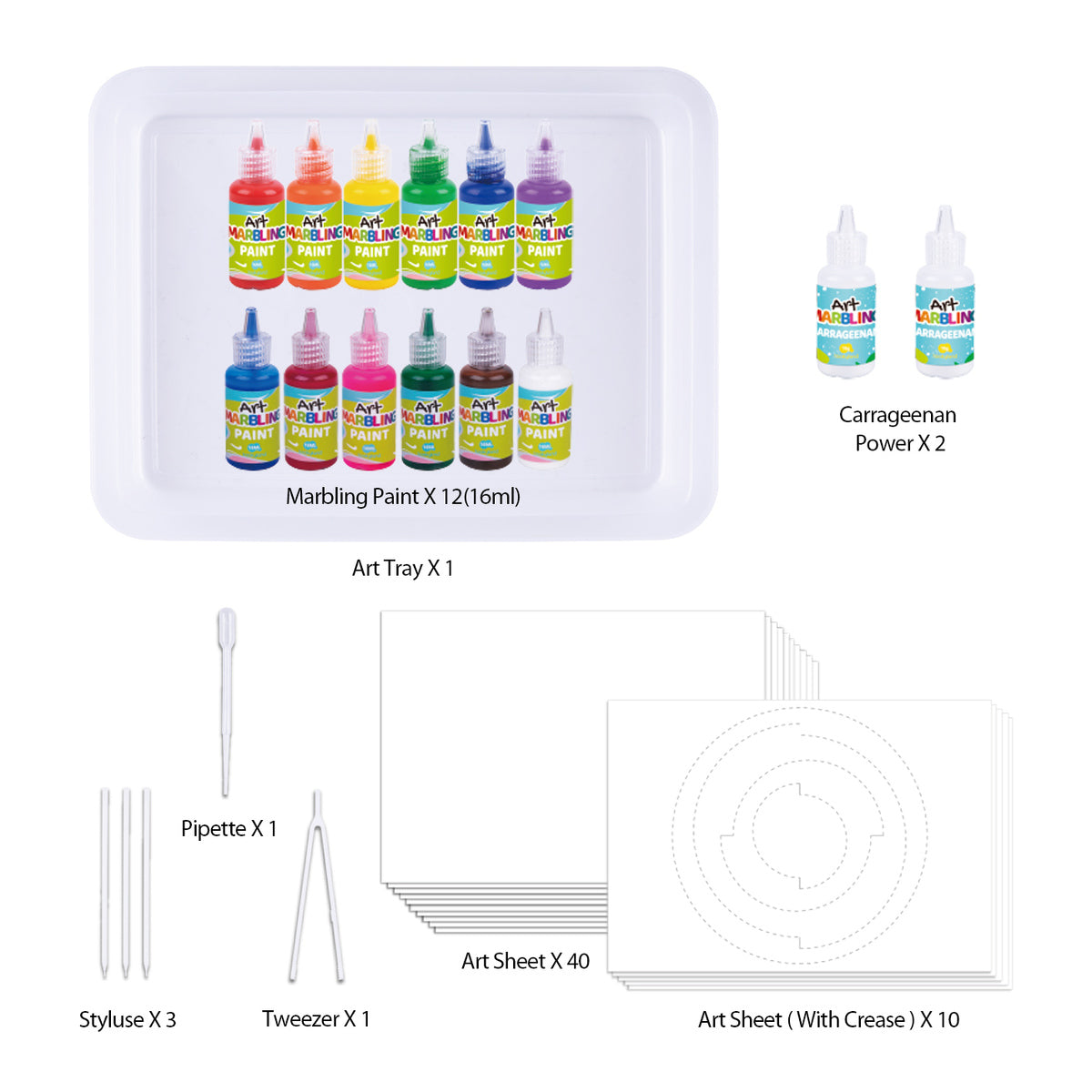 MARBLING PAINT KIT - 12 COLOUR