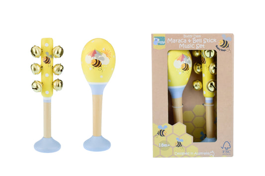 BUZZY DAYS BEE MARACA & BELLSTICK SET