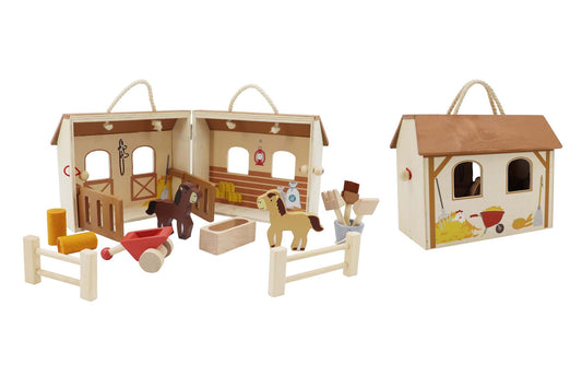 WOODEN PORTABLE HORSE STABLE PLAYSET