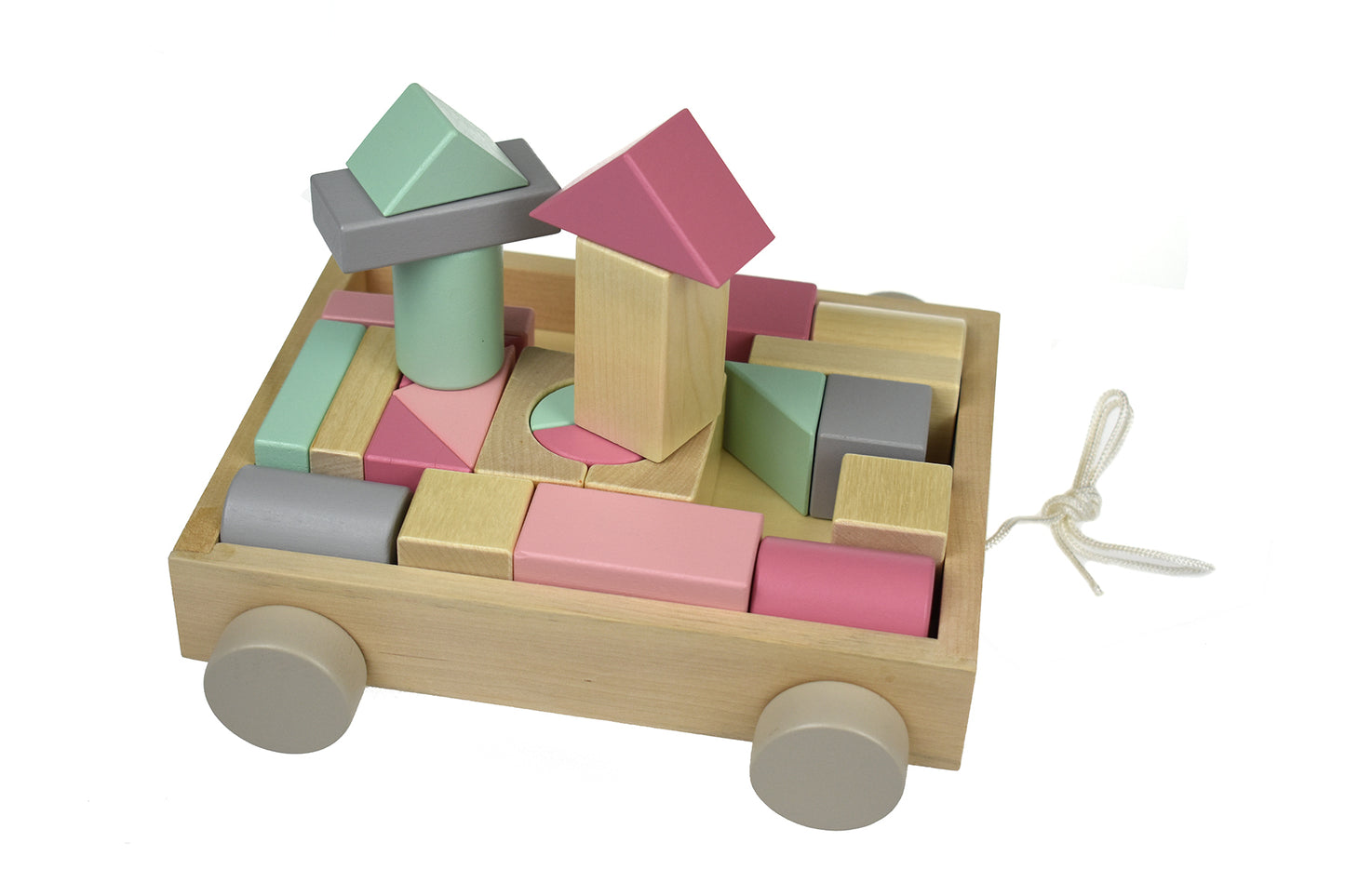 WOODEN BLOCKS AND PULL ALONG CART