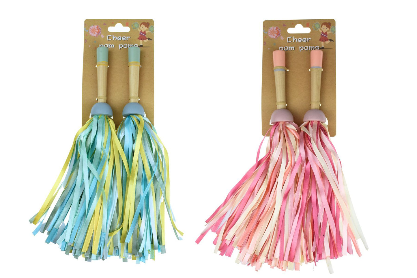 WOODEN CHEER POM POMS 1 PAIR