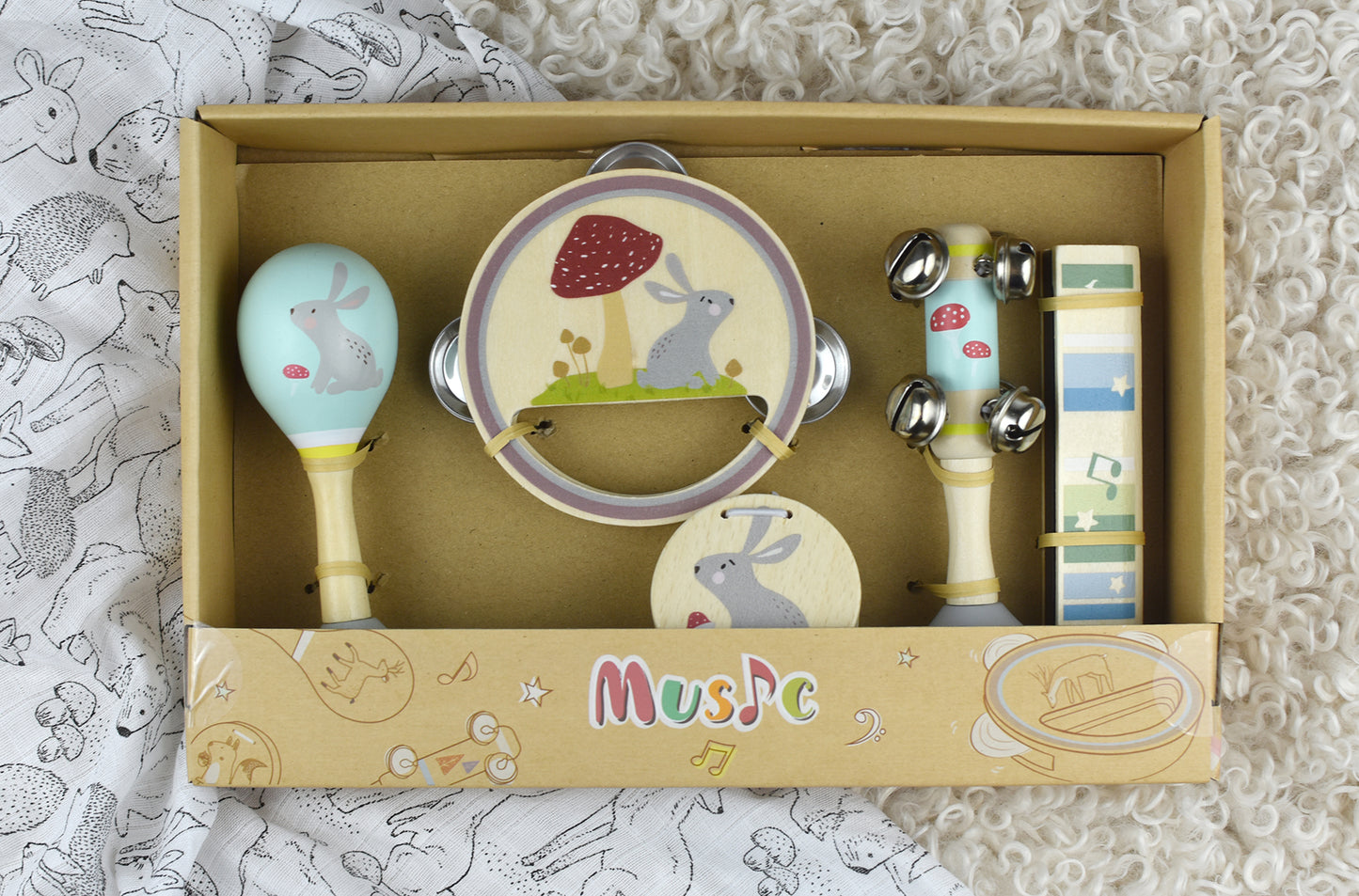 CALM & BREEZY RABBIT WOODEN 5PCS MUSICAL SET