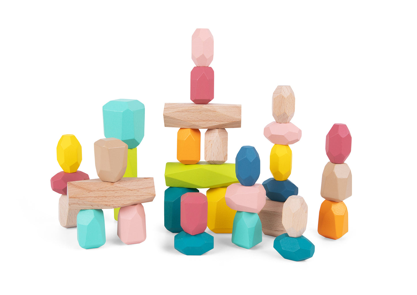 WOODEN STACKING STONE BLOCKS LARGE 32PCS