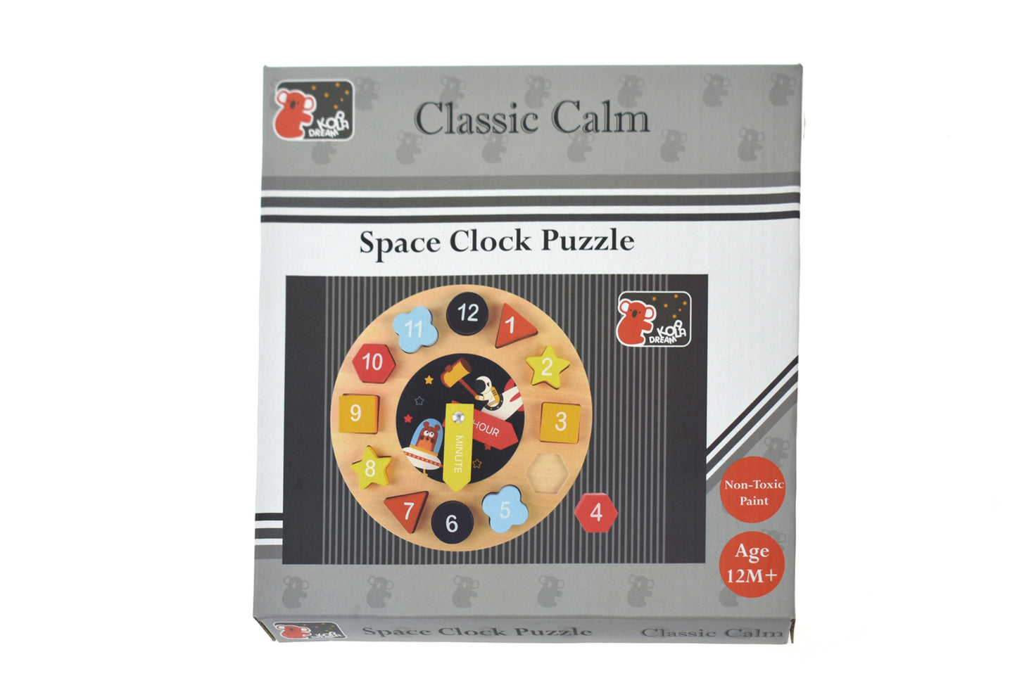 SPACE CLOCK WOODEN SHAPE SORTER AND PUZZLE