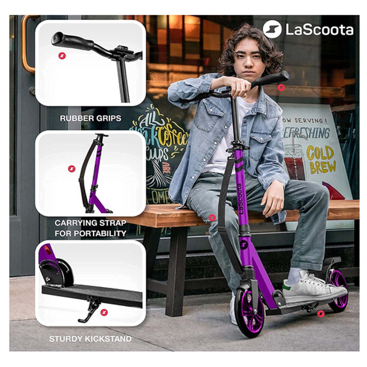 Lascoota Pulse Kick Push Commuter Scooter Adult Plum