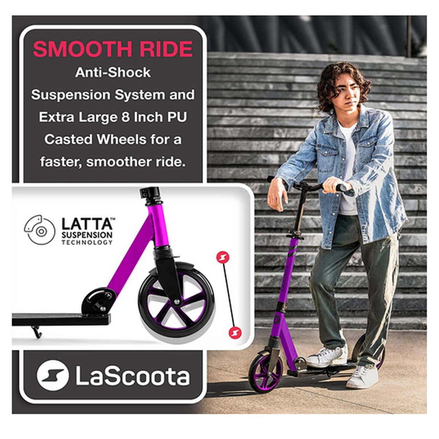 Lascoota Pulse Kick Push Commuter Scooter Adult Plum