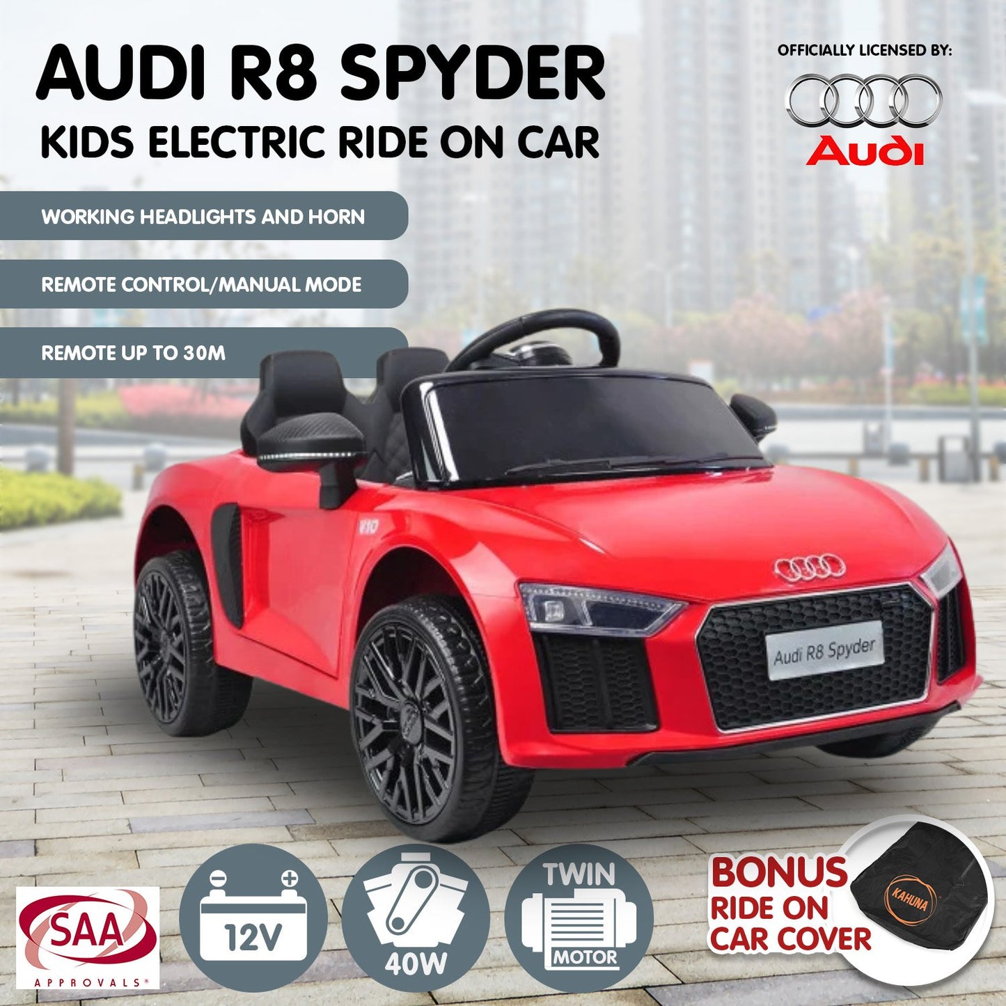 R8 Spyder Audi Electric Ride On Car - Red