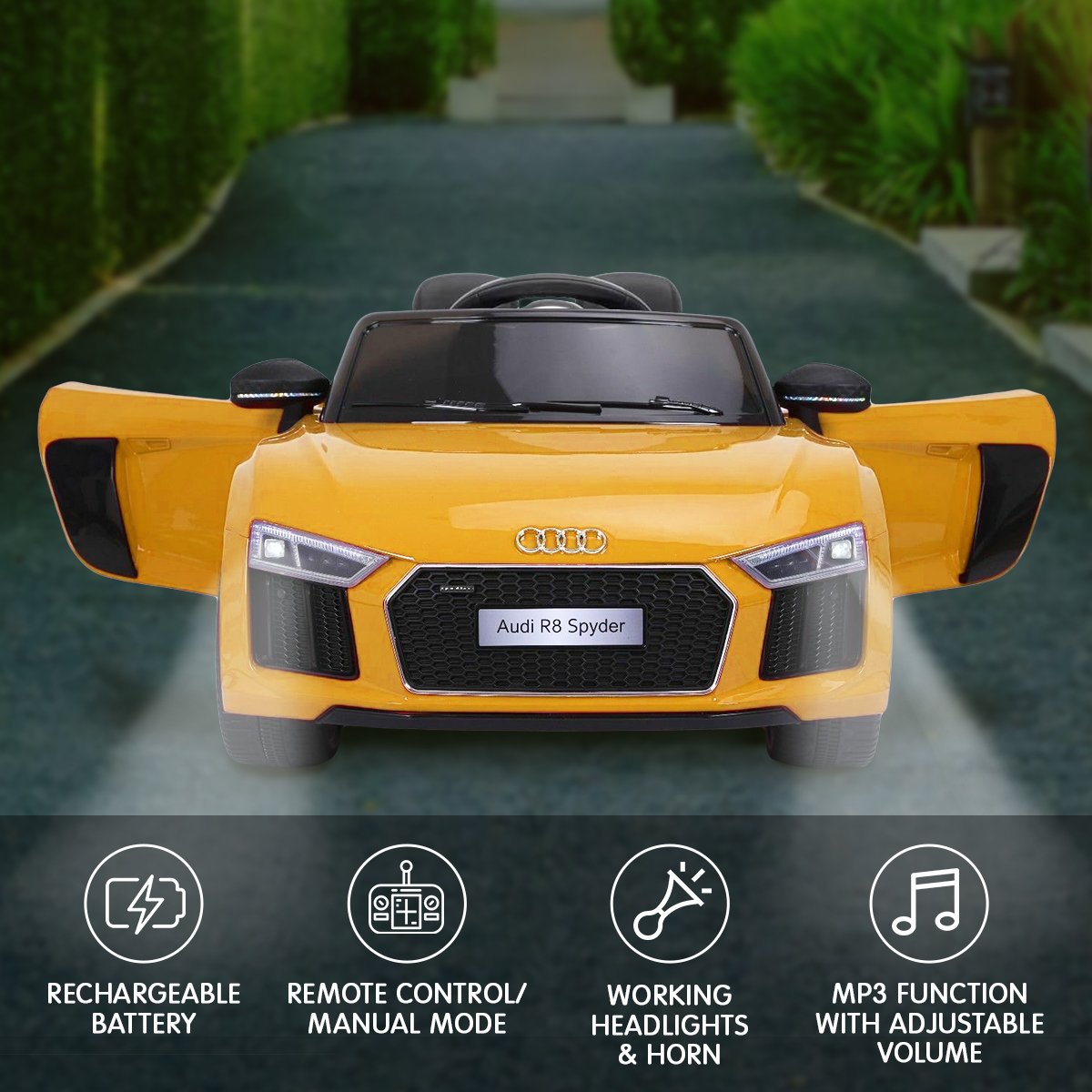 R8 Spyder Audi Electric Ride On Car - Yellow