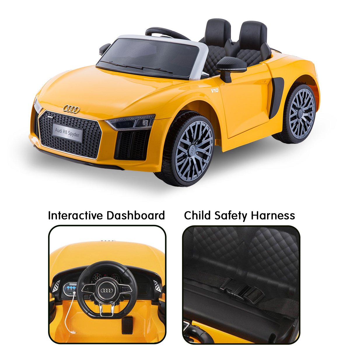 R8 Spyder Audi Electric Ride On Car - Yellow