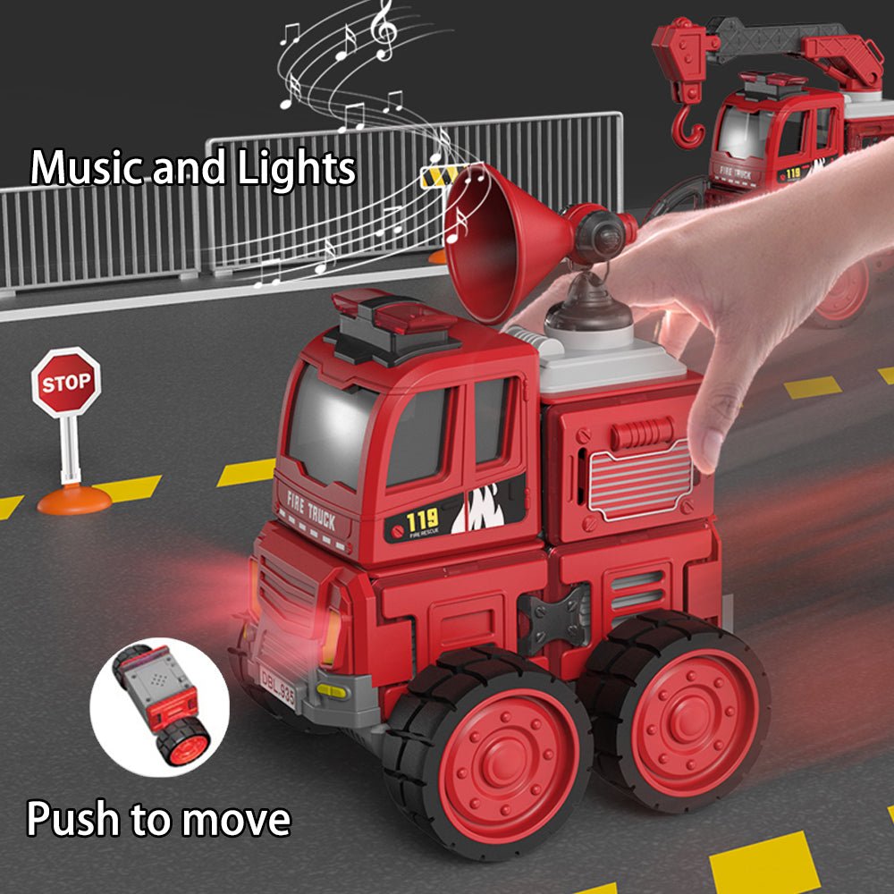 Fire Truck DIY Assembly Engineering Vehicle with Music Lights Red