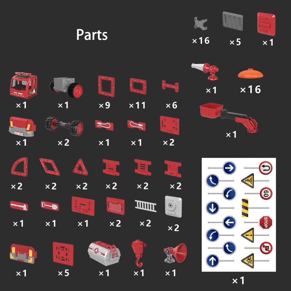 Fire Truck DIY Assembly Engineering Vehicle with Music Lights Red