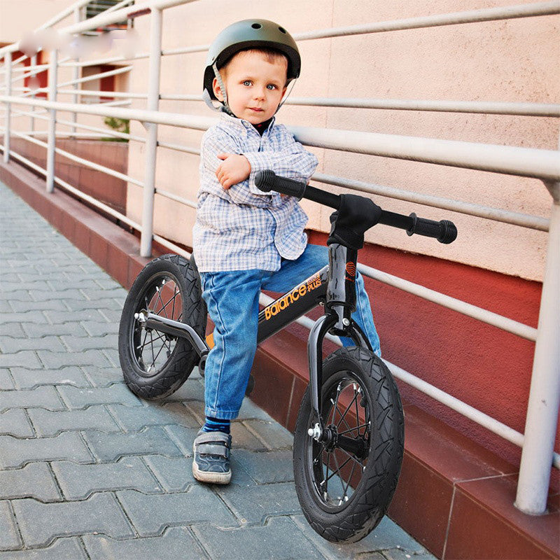 Bike Plus - Kids Balance Bike Training Aluminium - Blue with Suspension - 12 Rubber Tyres - Foot Pegs