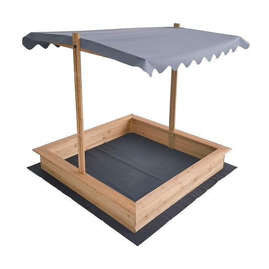 Kids Wooden Toy Sandpit with Adjustable Canopy